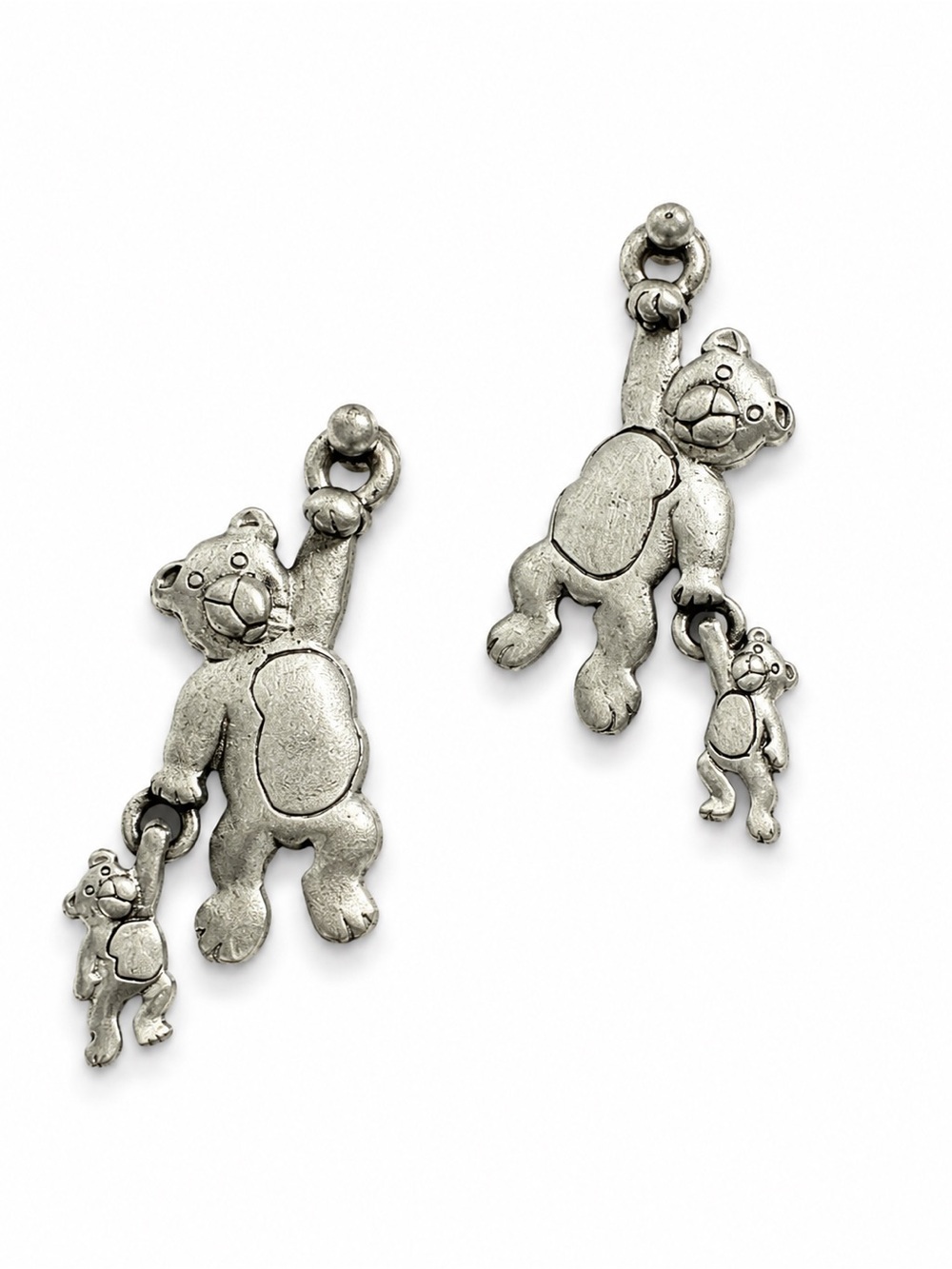Vintage JJ Teddy Bear Dangle Earrings | Signed Jonette Jewelry | Silver Tone